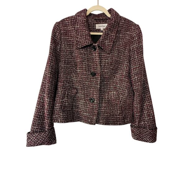 Calvin Klein Purple & Black Tweed Feel Three Button Jacket Blazer Sz 12 | GUC - Picture 1 of 6